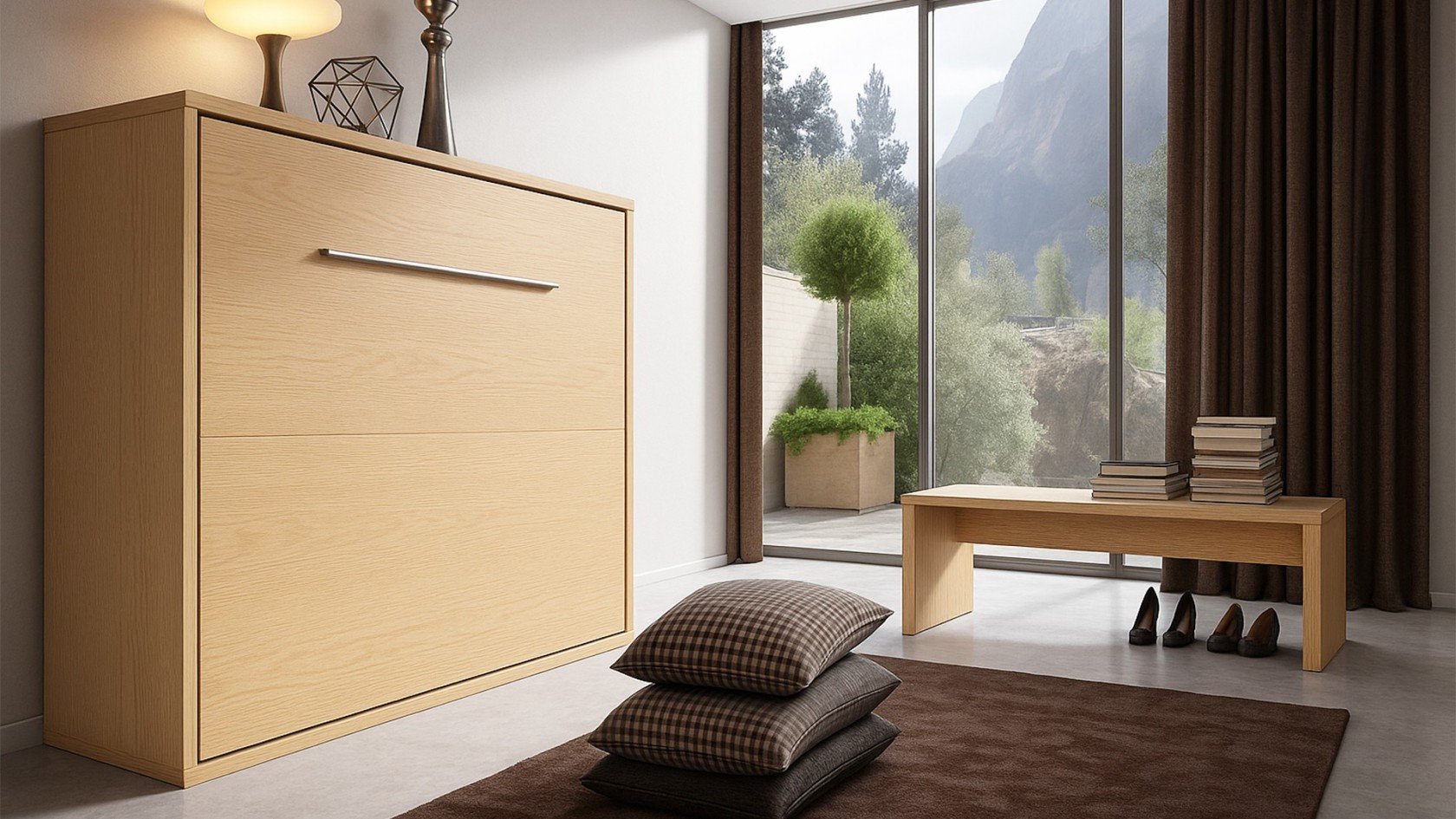 Lit escamotable avec rangement intérieur et fonction chevet