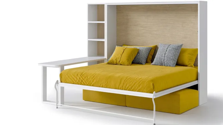 Lit escamotable avec ouverture horizontale et canapé confort intégré