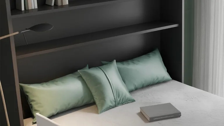 Lit escamotable horizontal avec bureau intégré et étagères intérieures | Boconfort
