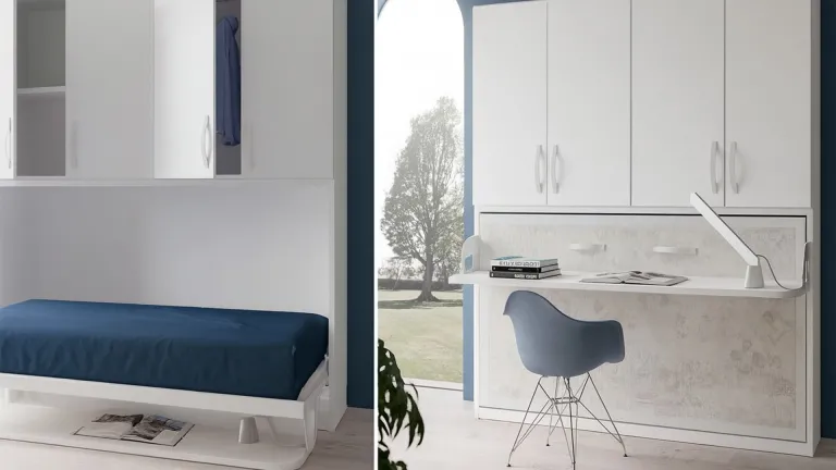 Lit escamotable horizontal avec armoire et bureau pratique | Boconfort