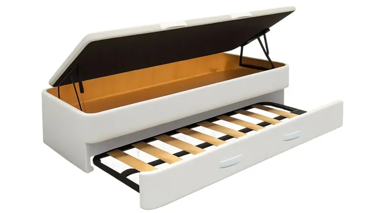 Lit coffre gigogne avec 2 lits dans un seul espace