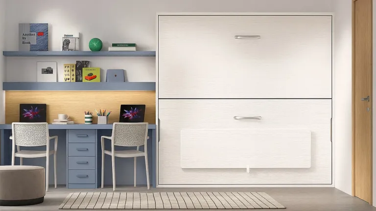 Lit escamotable double avec bureau intégré — Solution compacte pour chambre d’enfant ou studio
