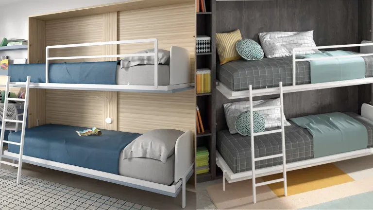 Lit escamotable double avec bureau intégré — Solution compacte pour chambre d’enfant ou studio