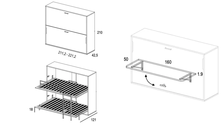 Lit escamotable double avec bureau intégré — Solution compacte pour chambre d’enfant ou studio