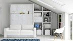 Lit escamotable vertical avec étagère décorative et canapé | Boconfort