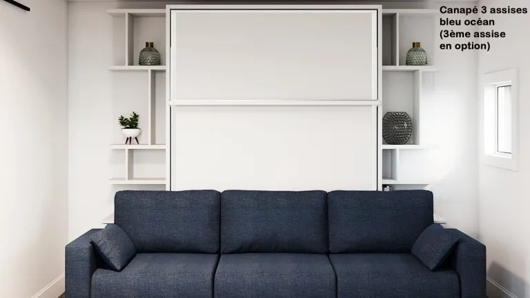 Lit escamotable vertical avec étagère décorative et canapé | Boconfort