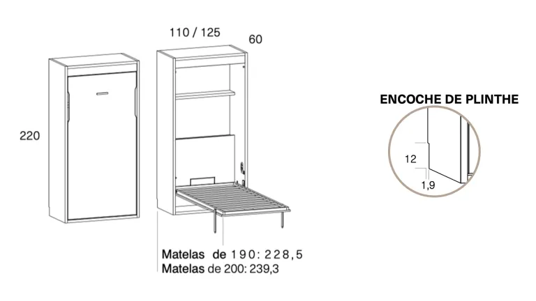 Lit escamotable vertical pour matelas épais I Boconfort