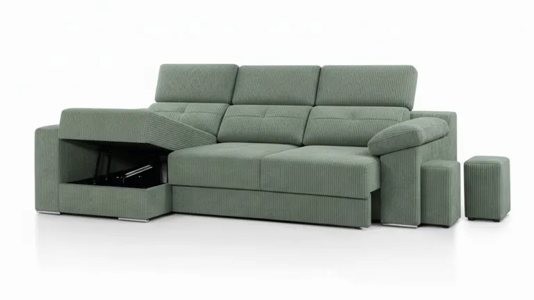 Canapé d'angle coulissant CAP BENAT avec poufs intégrés