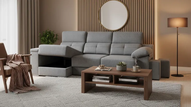 Canapé d'angle coulissant CAP BENAT avec poufs intégrés