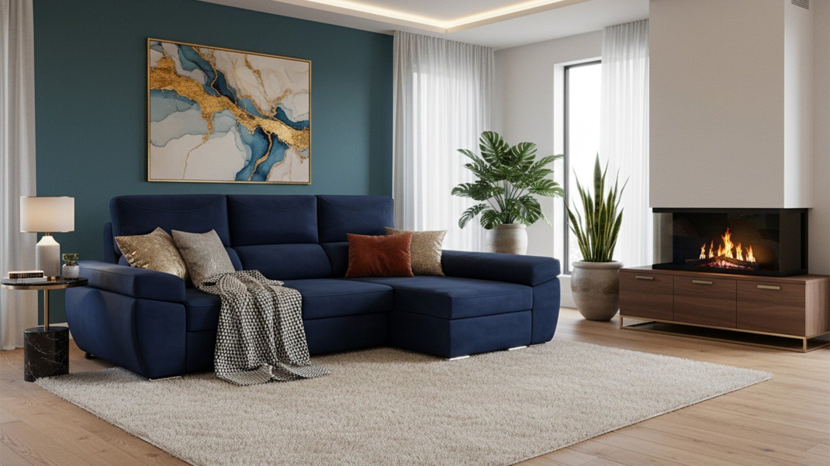 Canapé d'angle avec assises extra coulissantes avec tissu anti taches et déperlant