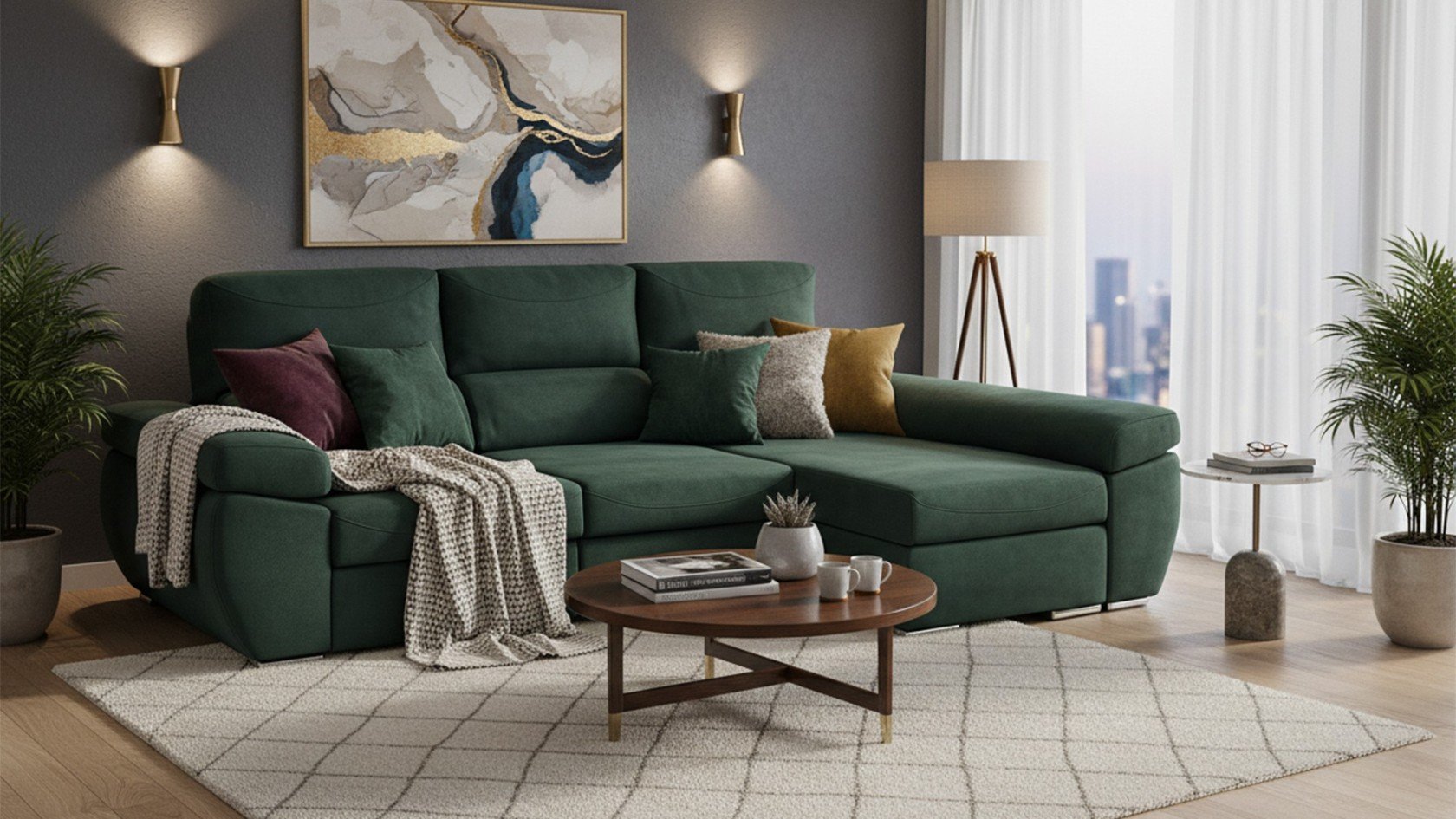 Canapé d'angle avec assises extra coulissantes avec tissu anti taches et déperlant