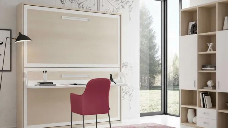 Lit superposé horizontal escamotable avec bureau intégré