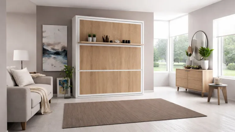Lit escamotable vertical avec tablette décorative synchronisable