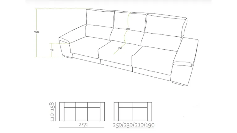 Canapé coulissant 2 ou 3 places design avec poufs intégrés