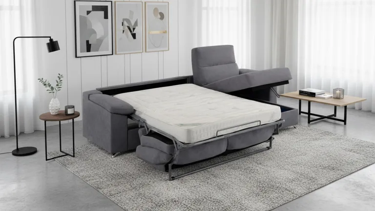 Canapé convertible MILAN avec méridienne, tissu moderne