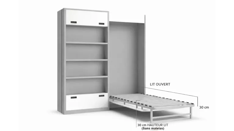 Lit escamotable GRANDS-BOULEVARDS avec bibliothèque coulissante