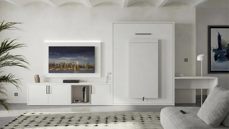 Lit escamotable vertical avec bureau intégré fonctionnel