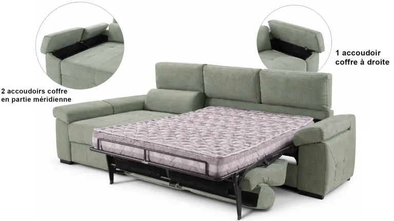 Canapé convertible méridienne VENDÉE 4 coffres | Boconfort