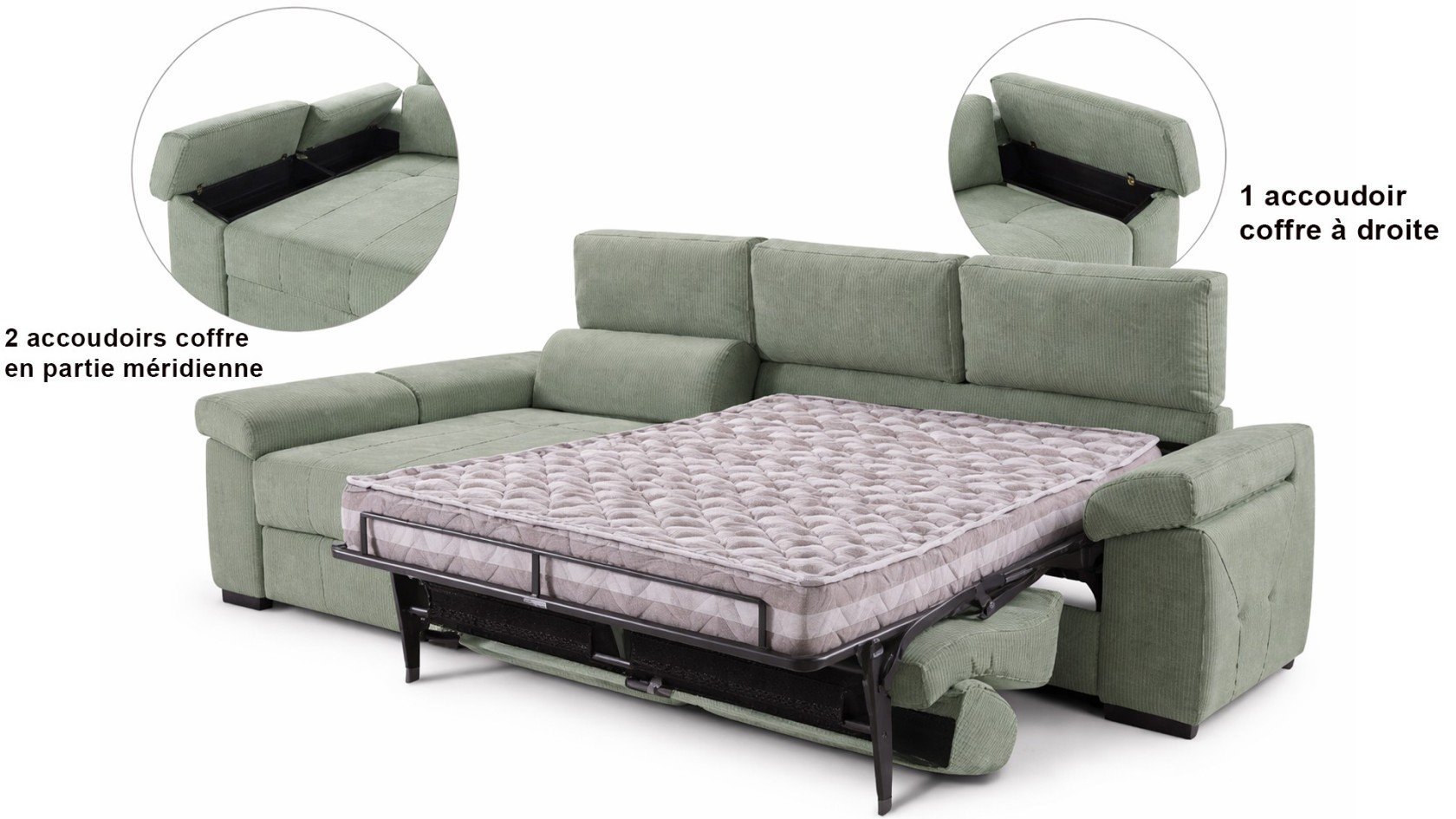 Canapé convertible méridienne VENDÉE 4 coffres | Boconfort