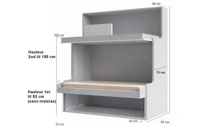 Lit superposé escamotable horizontal autoporteur | Boconfort