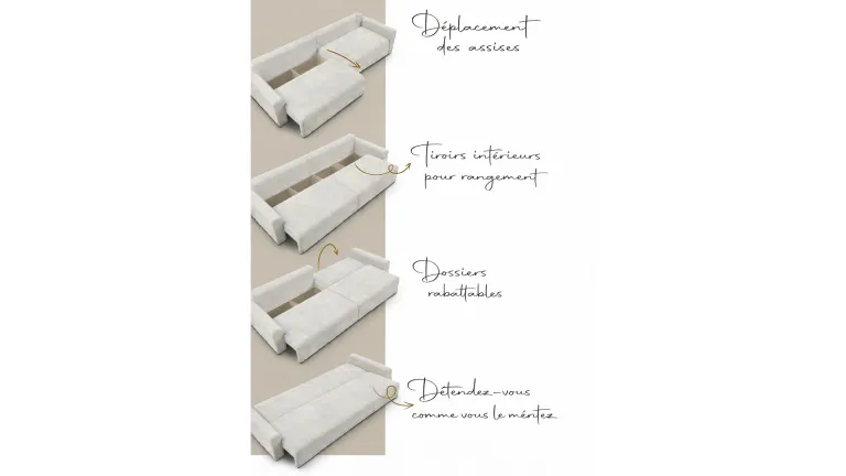 Canapé convertible double à ouverture rapide HOP | Confort mousse 30 kg | Design moderne