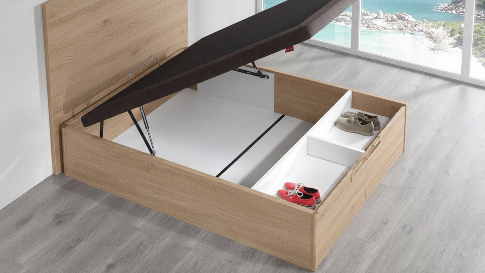 Lit coffre en bois avec 2 grands tiroirs | Boconfort