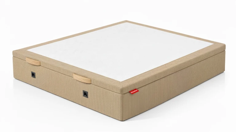 Lit coffre tissu LANGUEDOC - tiroir 24 cm, finition bois