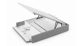 Lit coffre tissu LANGUEDOC - tiroir 24 cm, finition bois