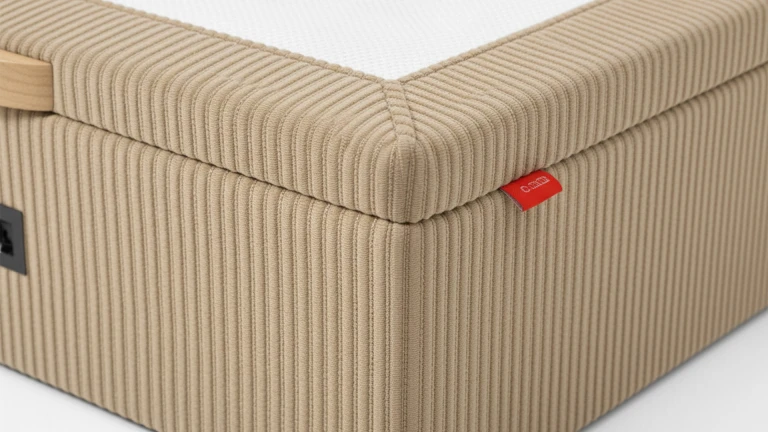 Lit coffre tissu LANGUEDOC - tiroir 24 cm, finition bois