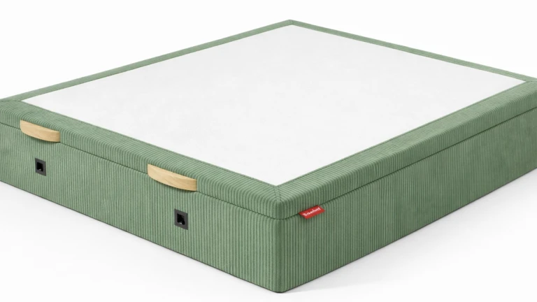 Lit coffre tissu LANGUEDOC - tiroir 24 cm, finition bois