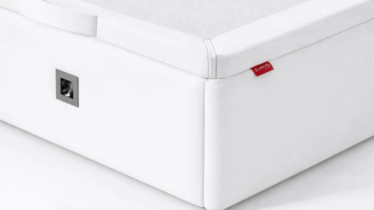 Lit coffre tissu LANGUEDOC - tiroir 24 cm, finition bois