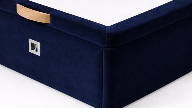 Lit coffre tissu LANGUEDOC - tiroir 24 cm, finition bois
