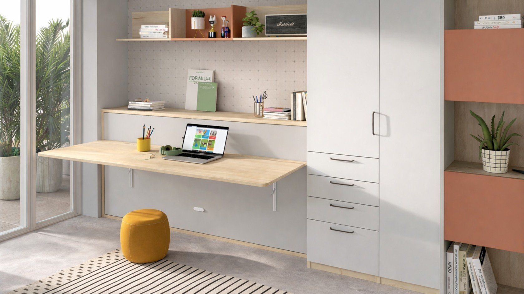 Lit escamotable Giverny avec tablette bureau rétractable