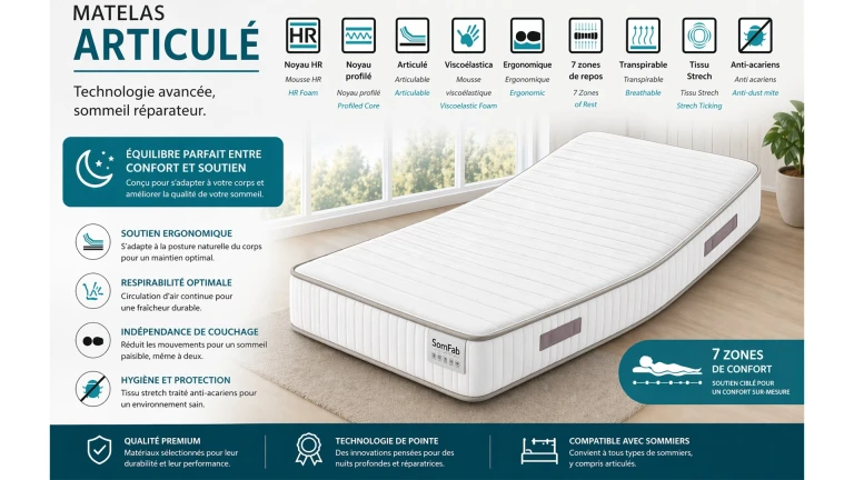 Matelas HR profilé 7 zones pour sommier articulé