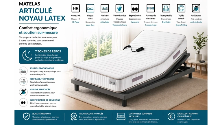 Matelas noyau latex 7 zones pour lits articulés