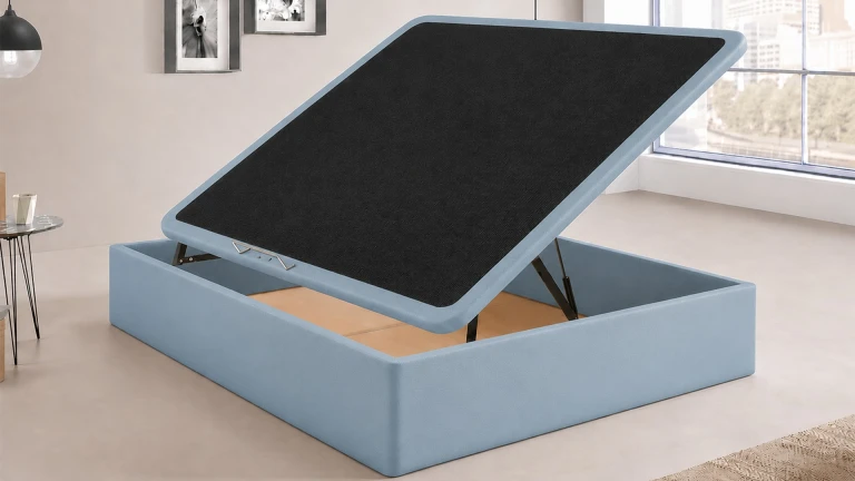 Lit coffre tissu HOURTIN - ouverture latérale, tissu premium