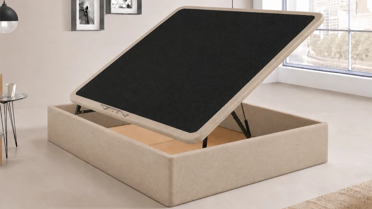 Lit coffre tissu HOURTIN - ouverture latérale, tissu premium