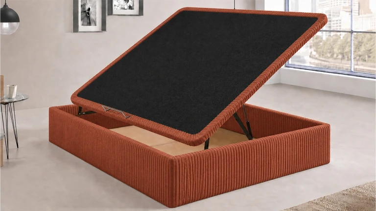 Lit coffre tissu HOURTIN - ouverture latérale, tissu premium