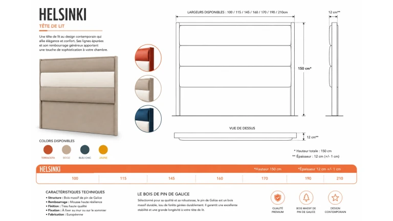 Tête de lit HELSINKI capitonnée - tissu et cuir PU
