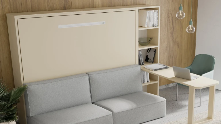 Lit escamotable horizontal avec canapé confort pour matelas épais
