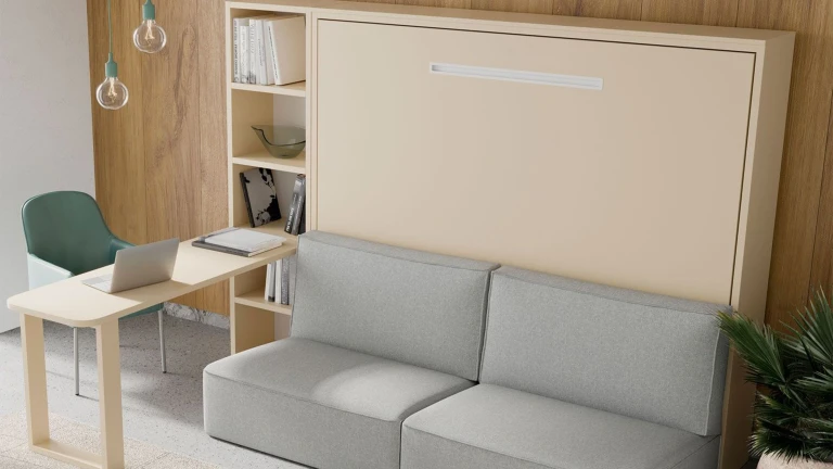 Lit escamotable horizontal avec canapé confort pour matelas épais