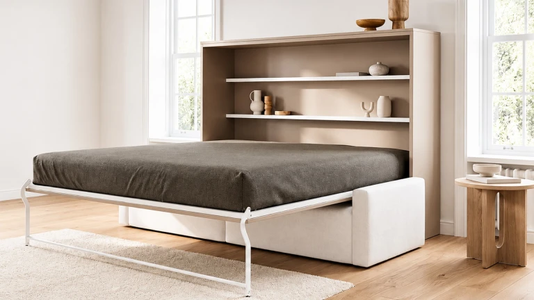 Lit escamotable horizontal avec canapé confort pour matelas épais
