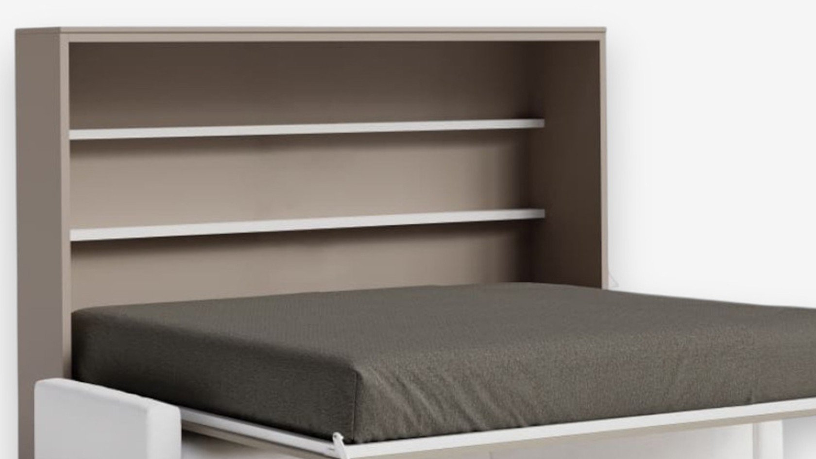Lit escamotable horizontal avec canapé coffre, étagères et accoudoirs