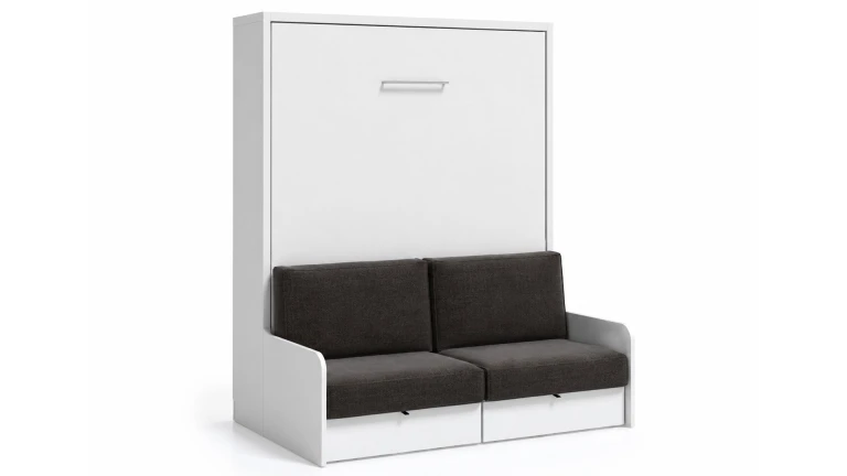 Lit escamotable vertical autoportant avec canapé, spécial pour les murs en plaques de plâtre.