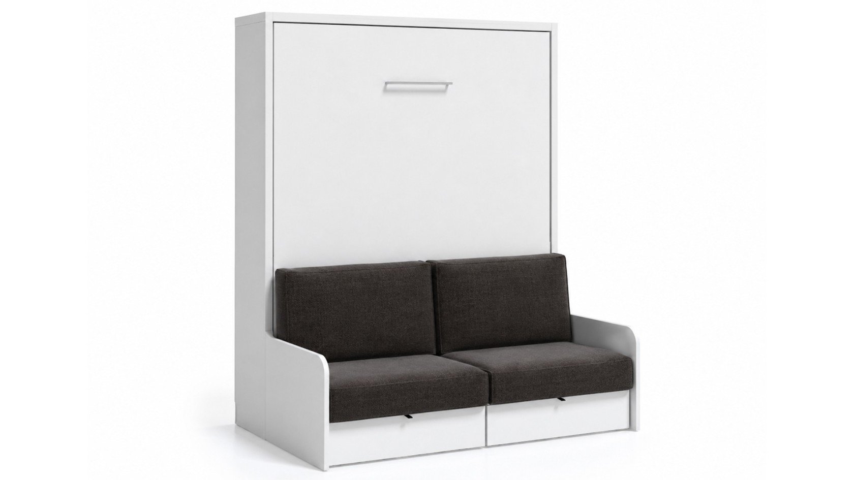 Lit escamotable vertical autoportant avec canapé, spécial pour les murs en plaques de plâtre.