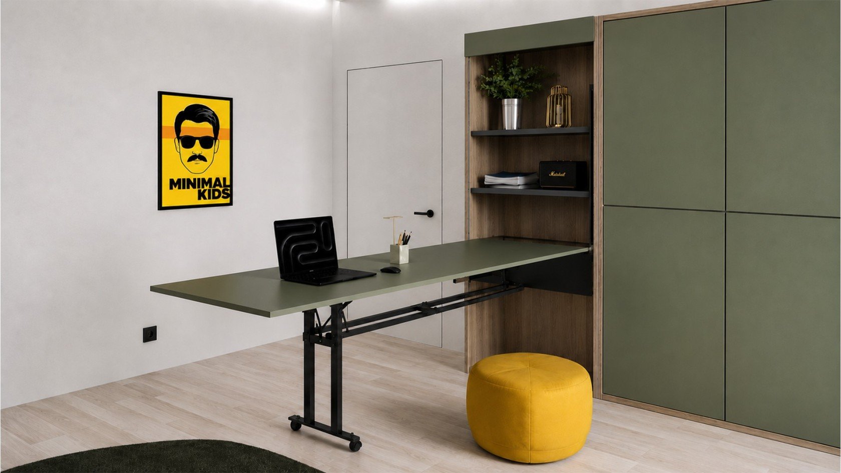 Table escamotable pour cuisine, salle à manger et bureau avec rangement