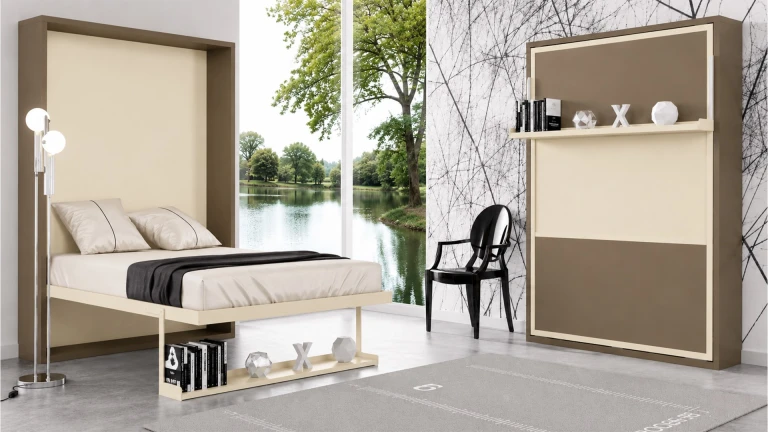 Lit escamotable vertical avec tablette décorative synchronisable | Boconfort