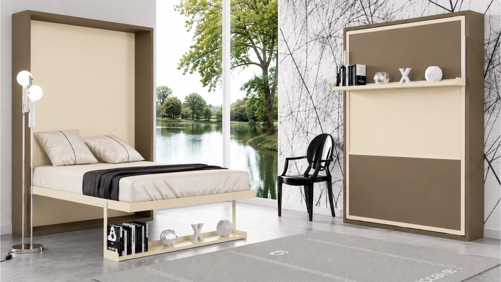 Lit escamotable vertical avec tablette décorative synchronisable | Boconfort
