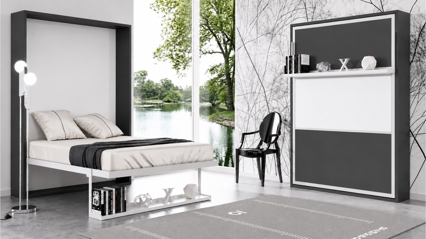 Lit escamotable vertical avec tablette décorative synchronisable | Boconfort