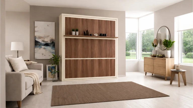 Lit escamotable vertical avec tablette décorative synchronisable | Boconfort